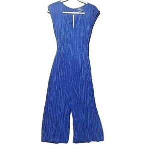 Maeve by Anthropologie Plisse Jumpsuit 8 Royal Blue Holiday Classic Chic Glam